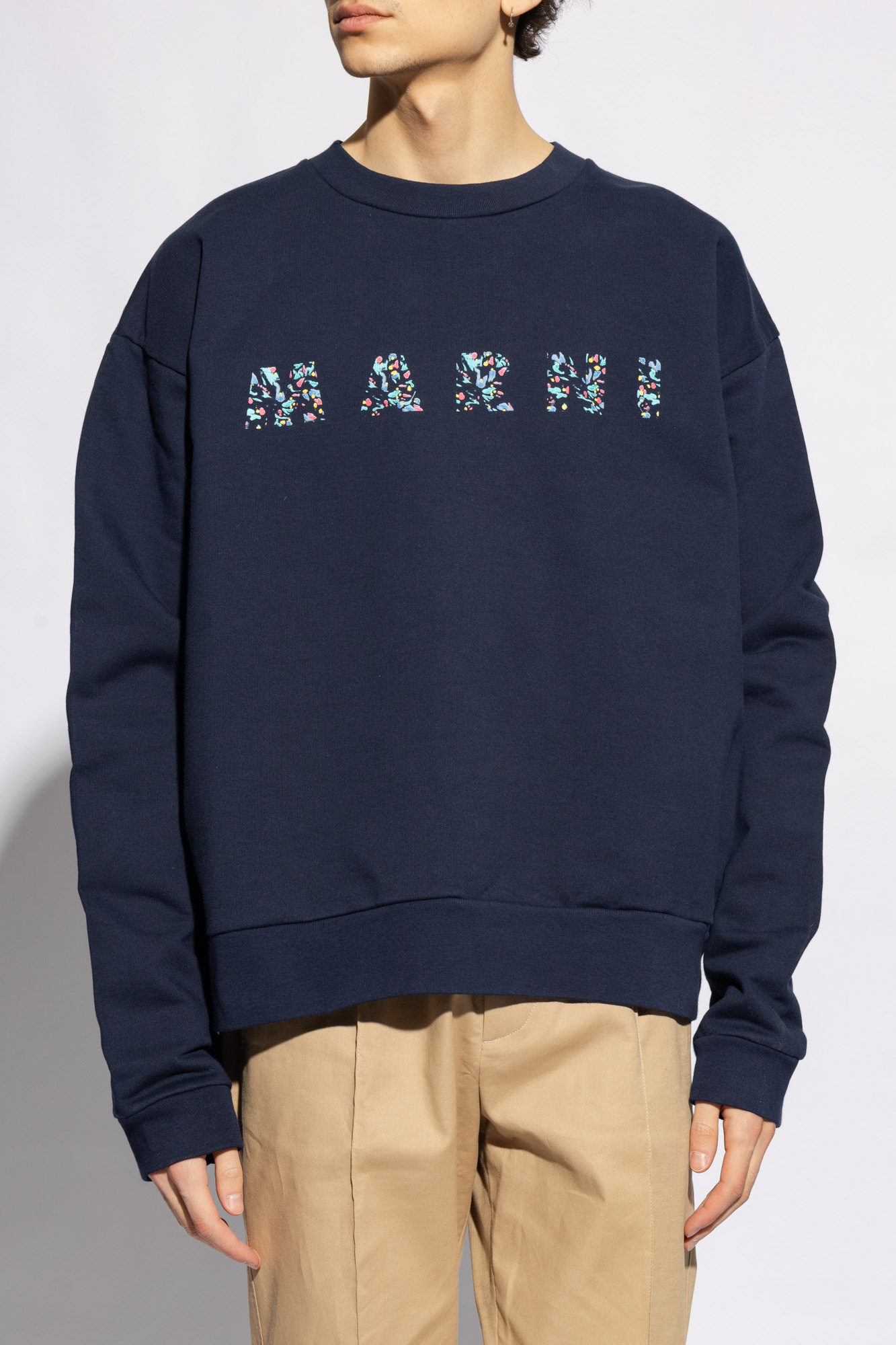 【送料&関税込】Marni Knit Sweatshirt With Logo Ivory cotton crewneck T-shirt with printed Marni logo | Marni